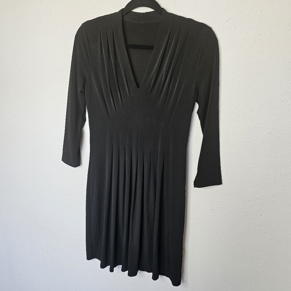 Catherine Malandrino Dress Small Black Pleated Fit Flare Flowy Midi